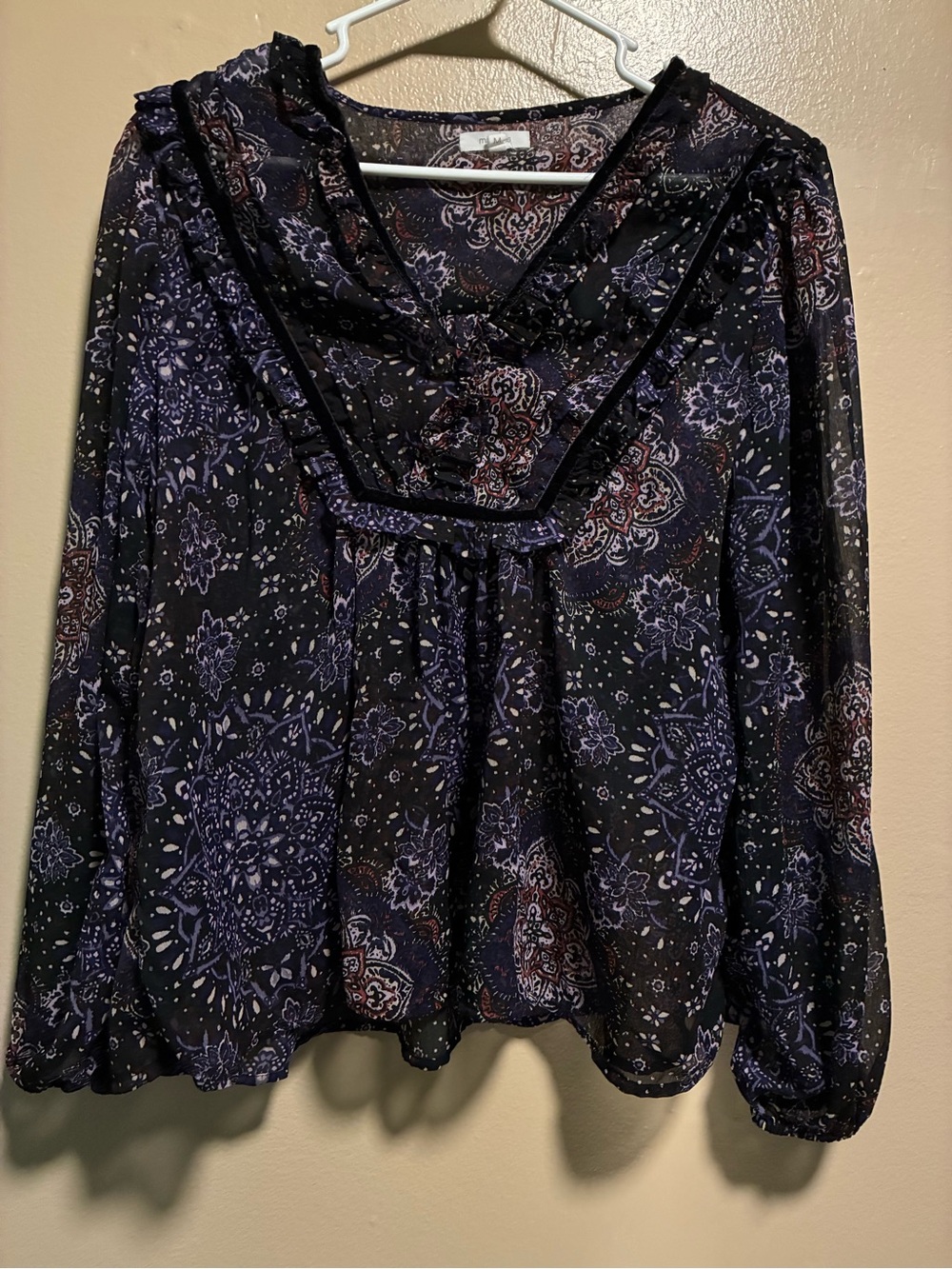 Maurices Black Paisley V-Neck Peasant Blouse